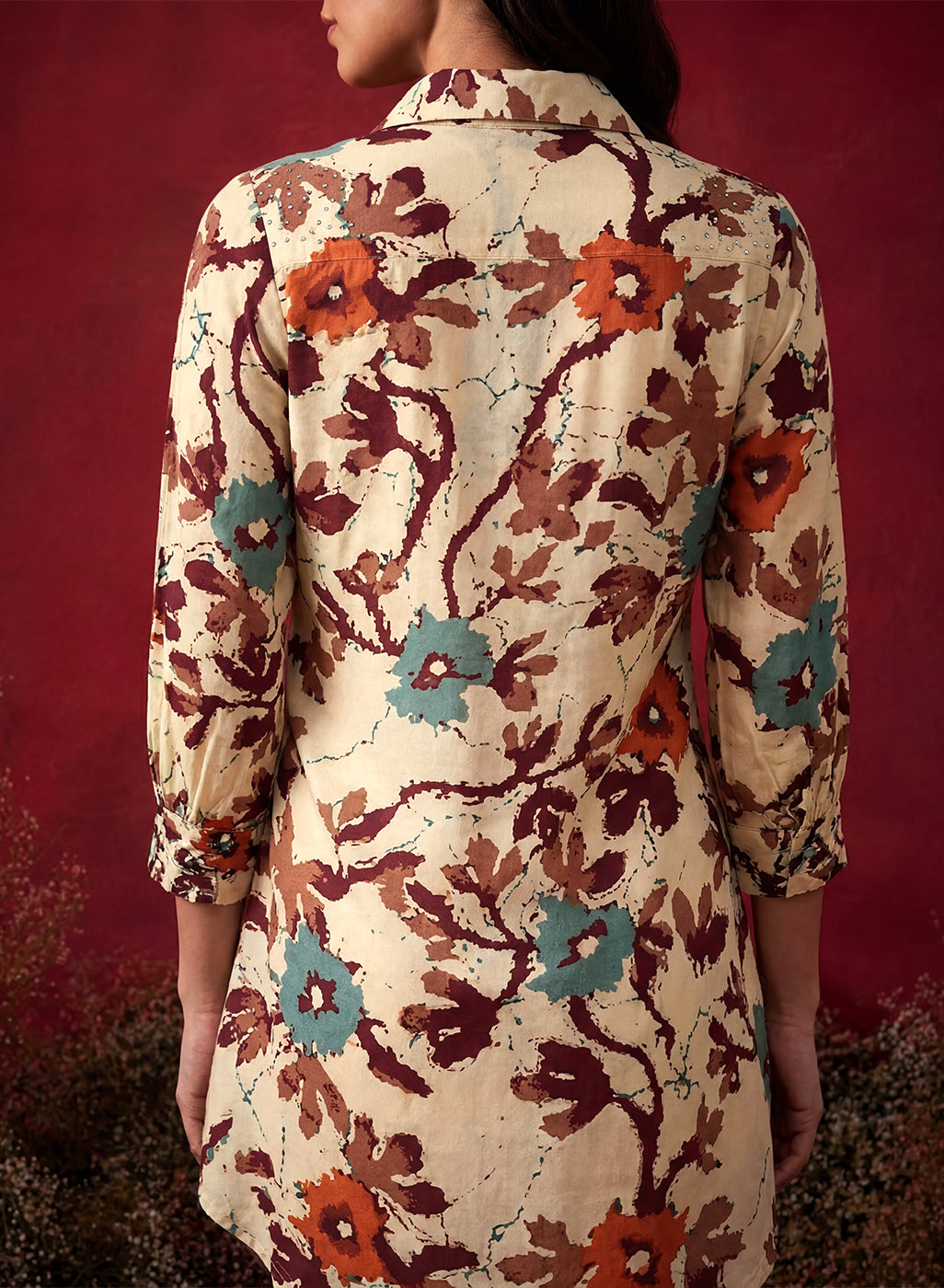 Wine All Over Printed Crepe Shirt
