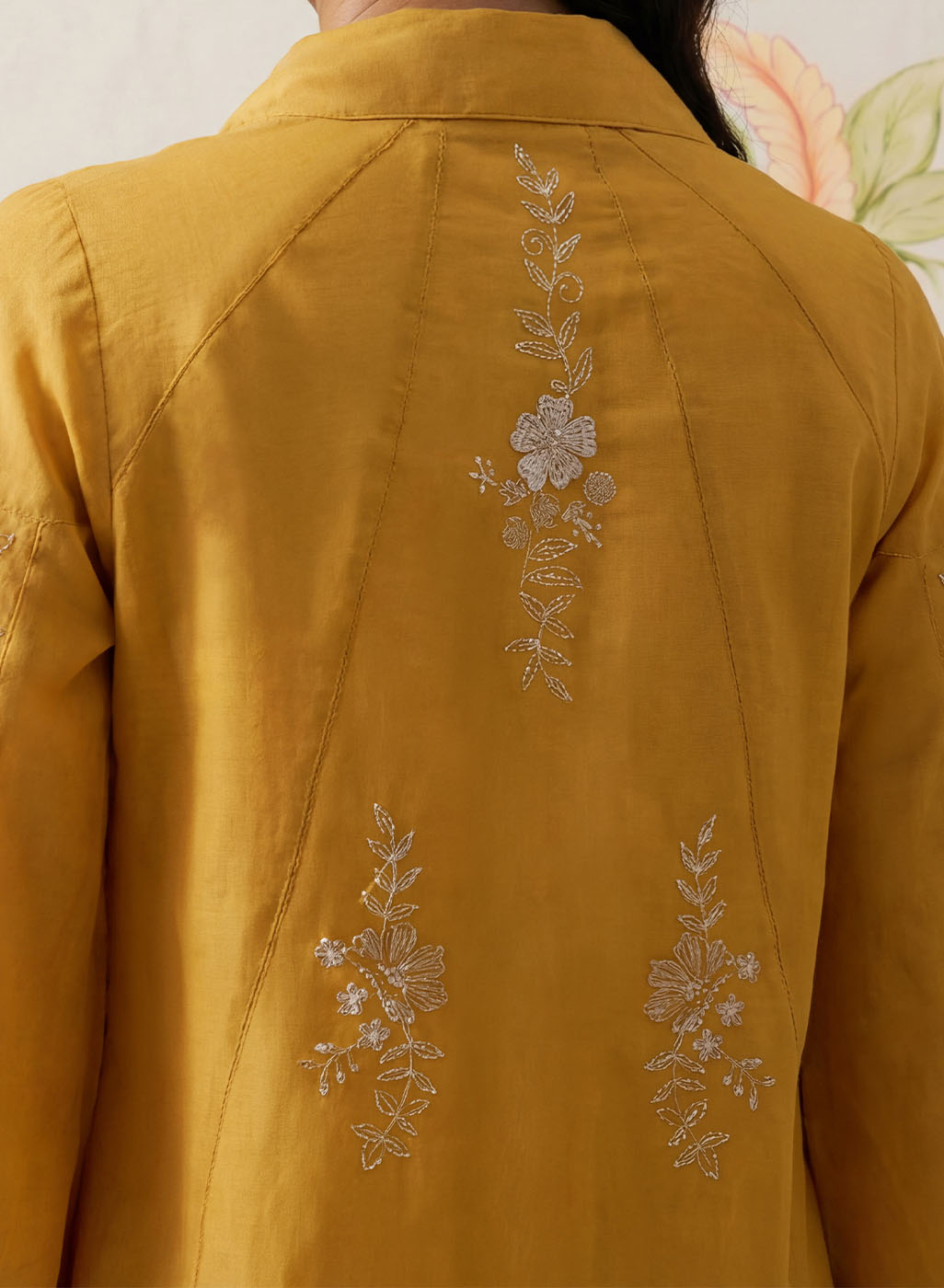 Maitri Mustard Embroidered A-line Tunic