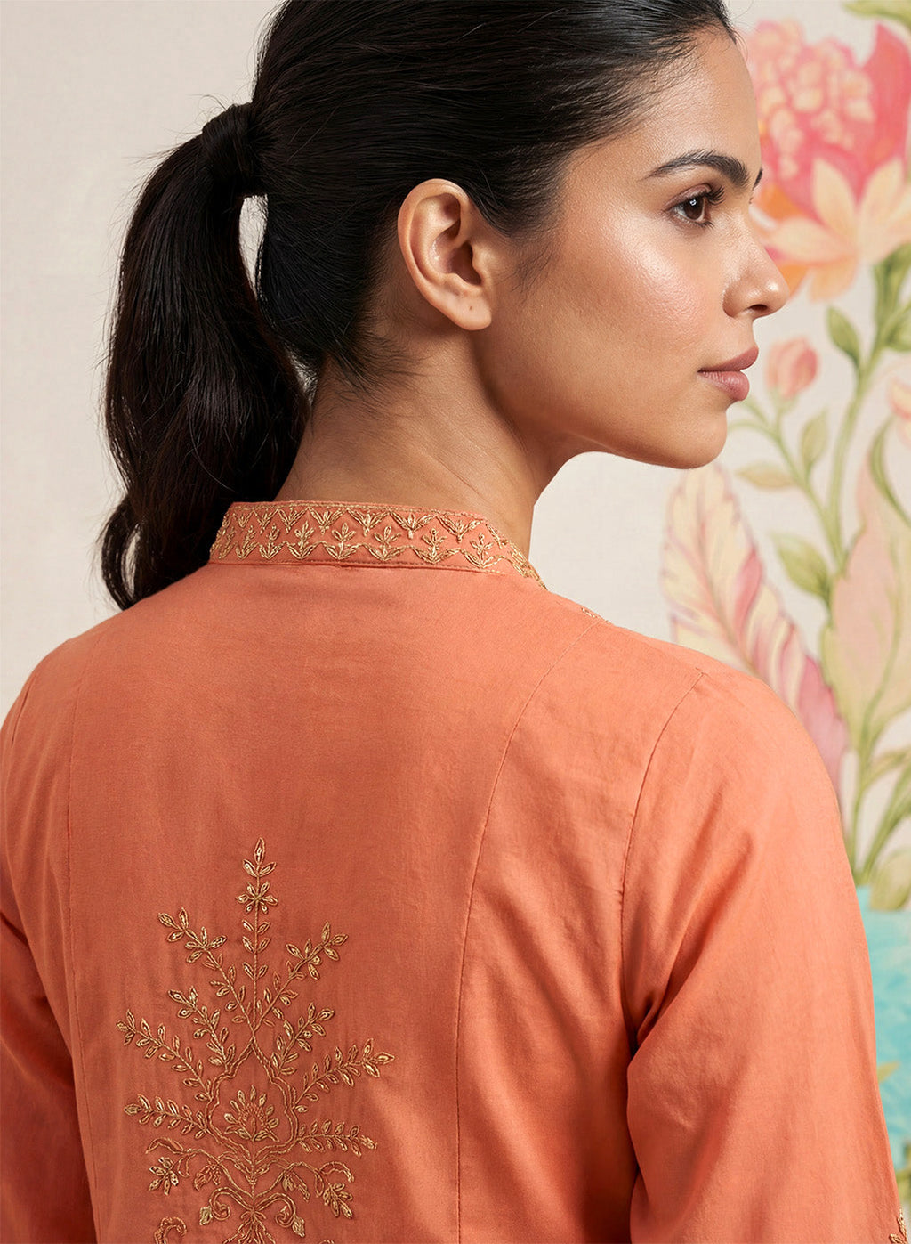 Malang Light Orange Embroidered A-line Kurta Set