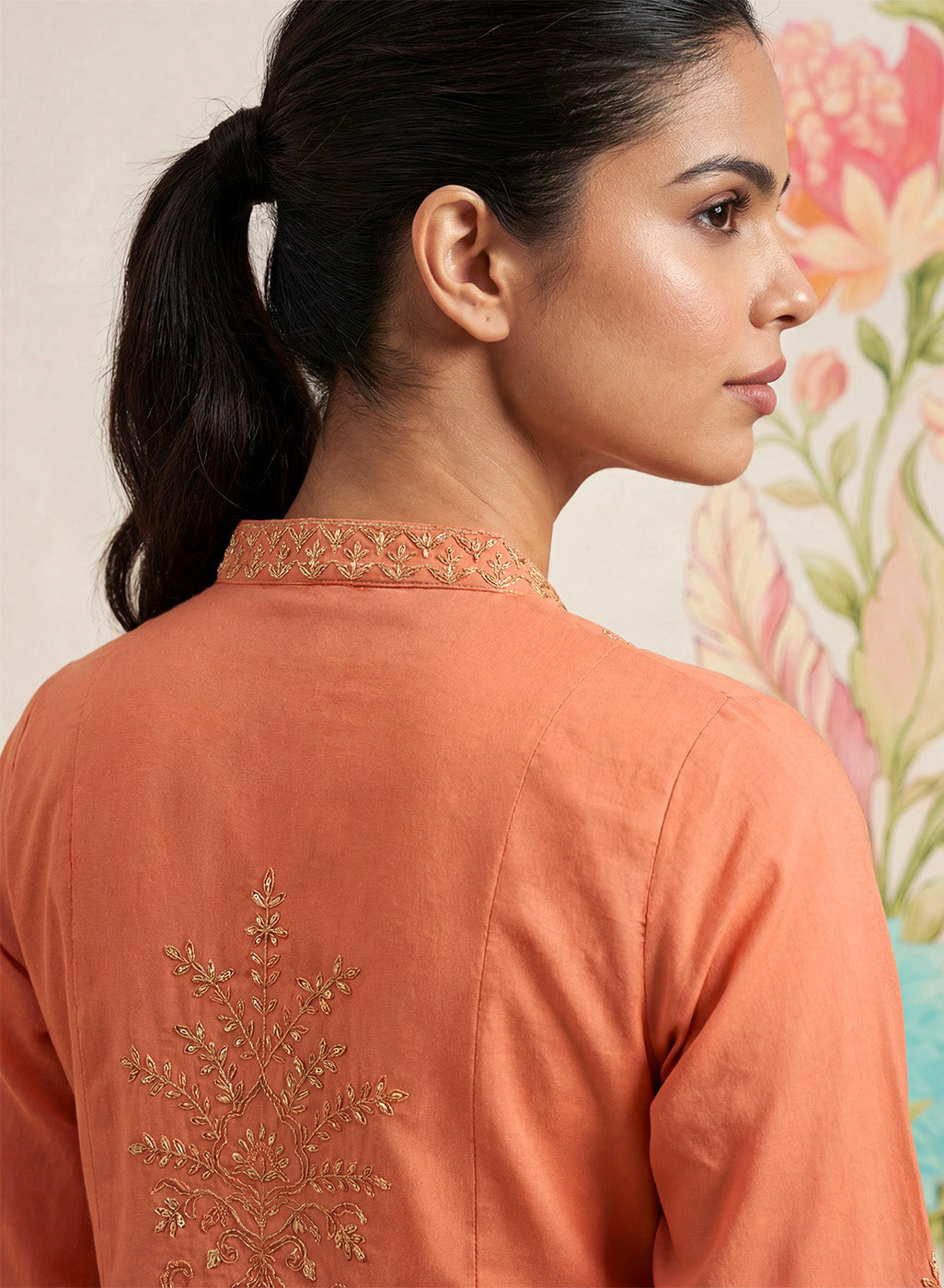 Malang Light Orange Embroidered A-line Kurta Set