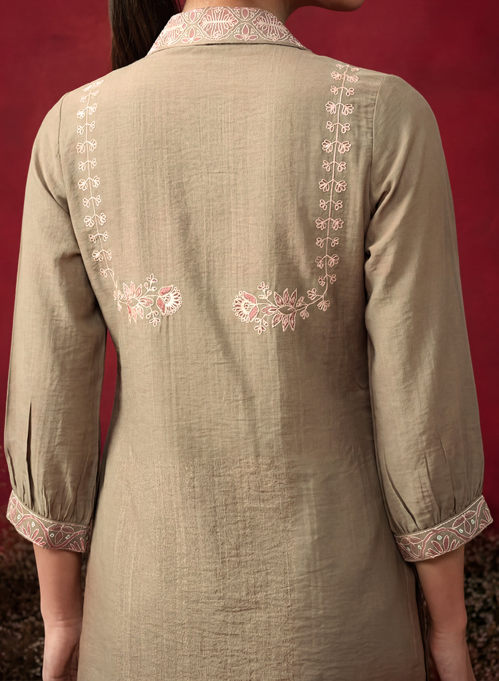 Green Embroidered Cotton Blend Regular Co-ord Set