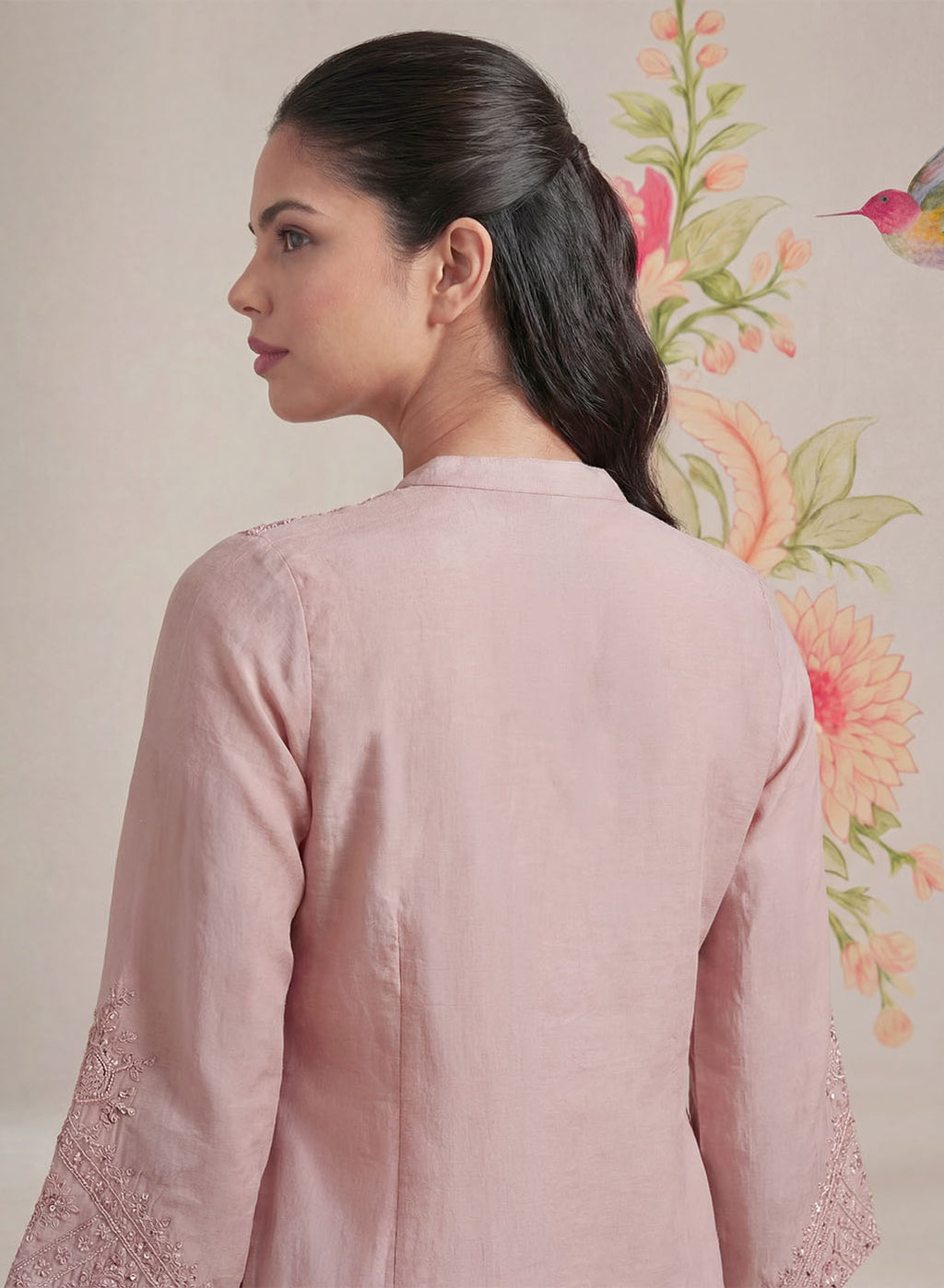 Tiri Baby Pink Monochrome Embroidered Shirt