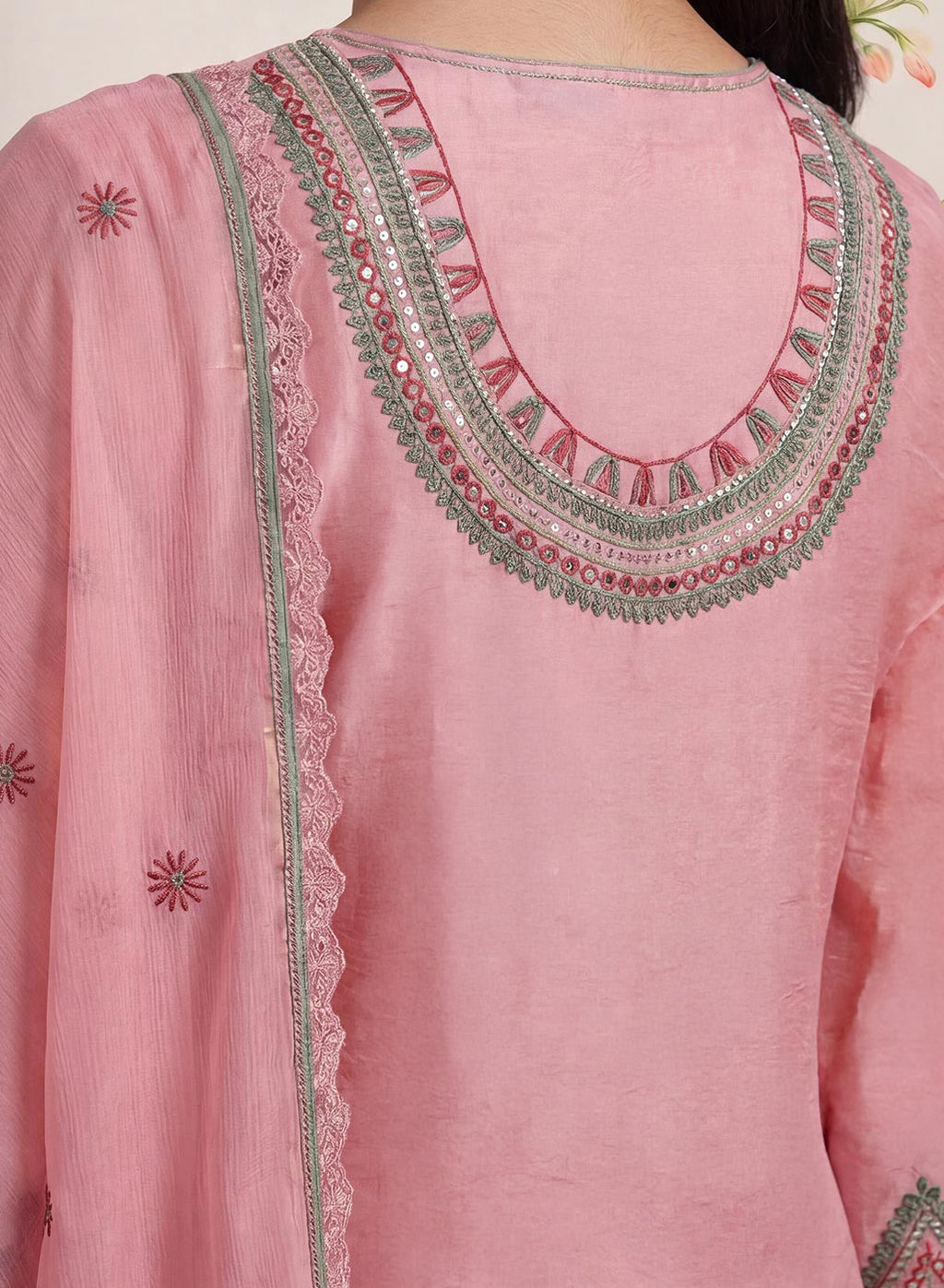 Albeli Baby Pink Embroidered A-line Suit Set with Dupatta