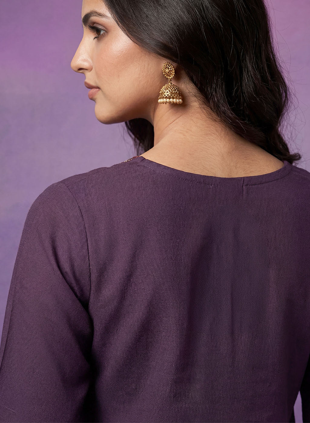 Purple Embroidered Suit Set and Dupatta
