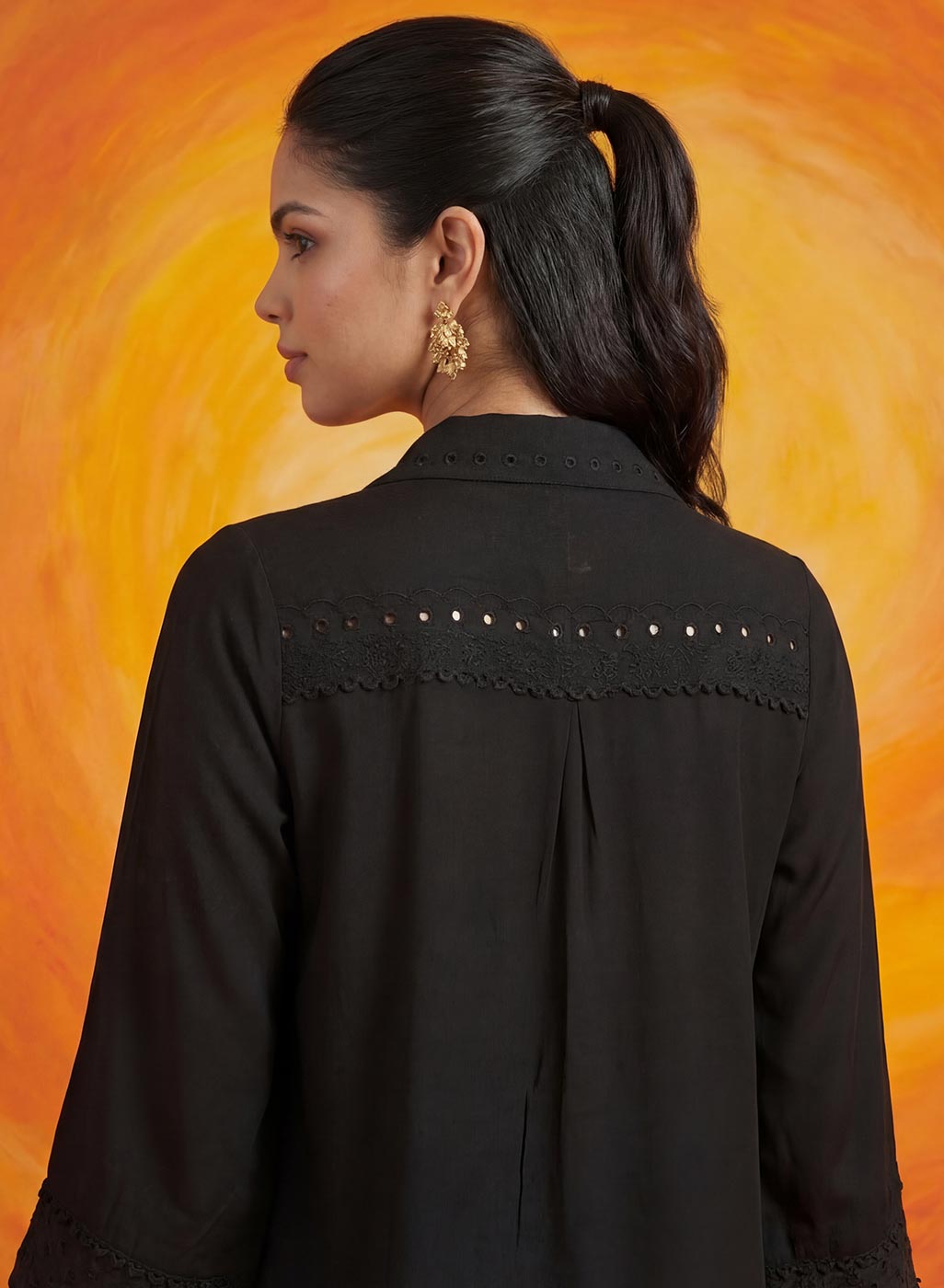 Nriti Black Embroidered Cotton- Blend Shirt