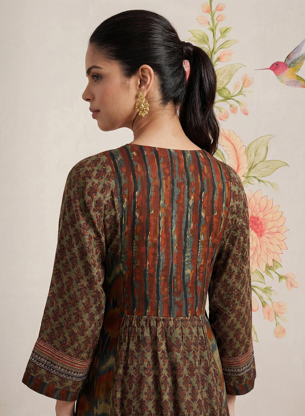 Mehrang Maroon Printed A-line Kurta