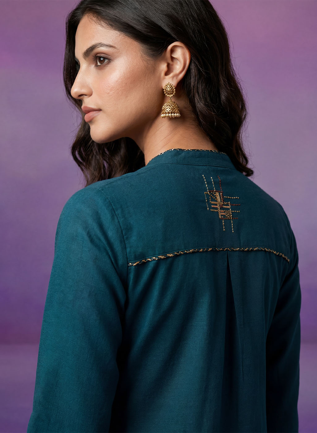 Teal Applique-work Kurta Set