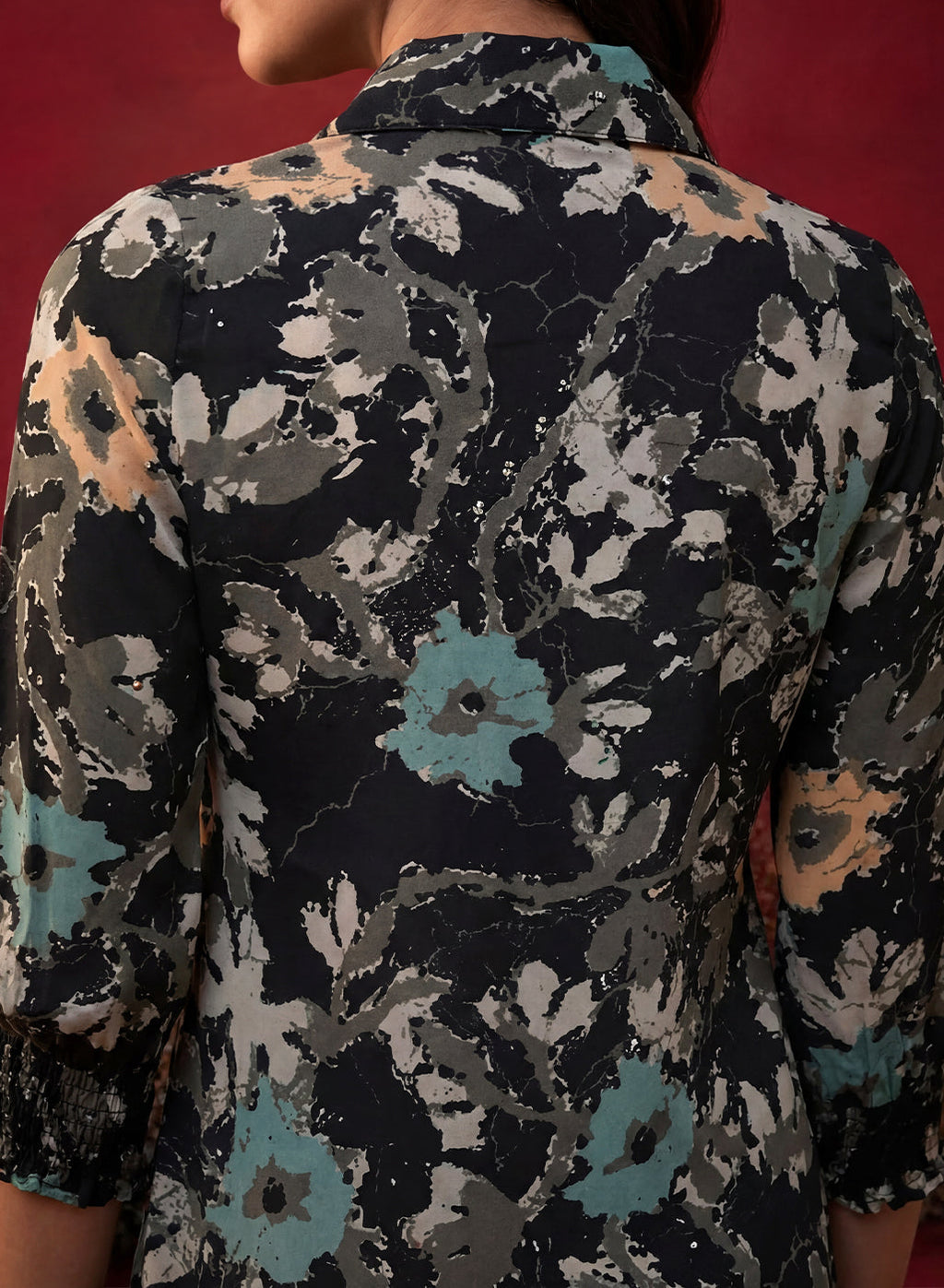 Black All Over Printed Crepe Shirt