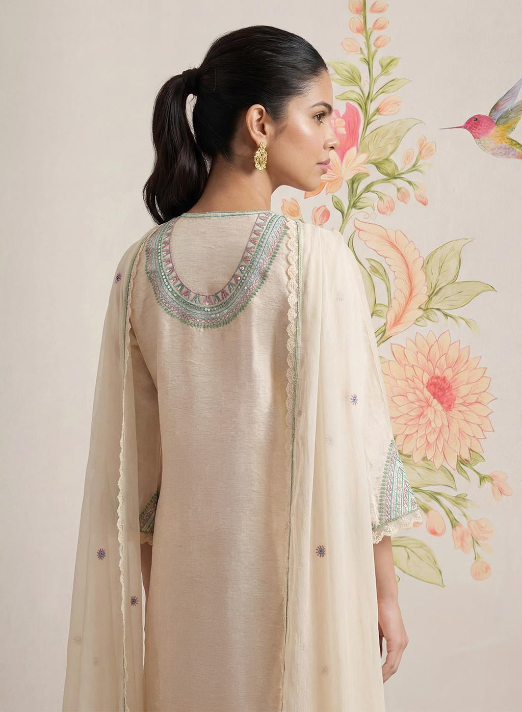 Albeli Ivory Embroidered A-line Suit Set with Dupatta