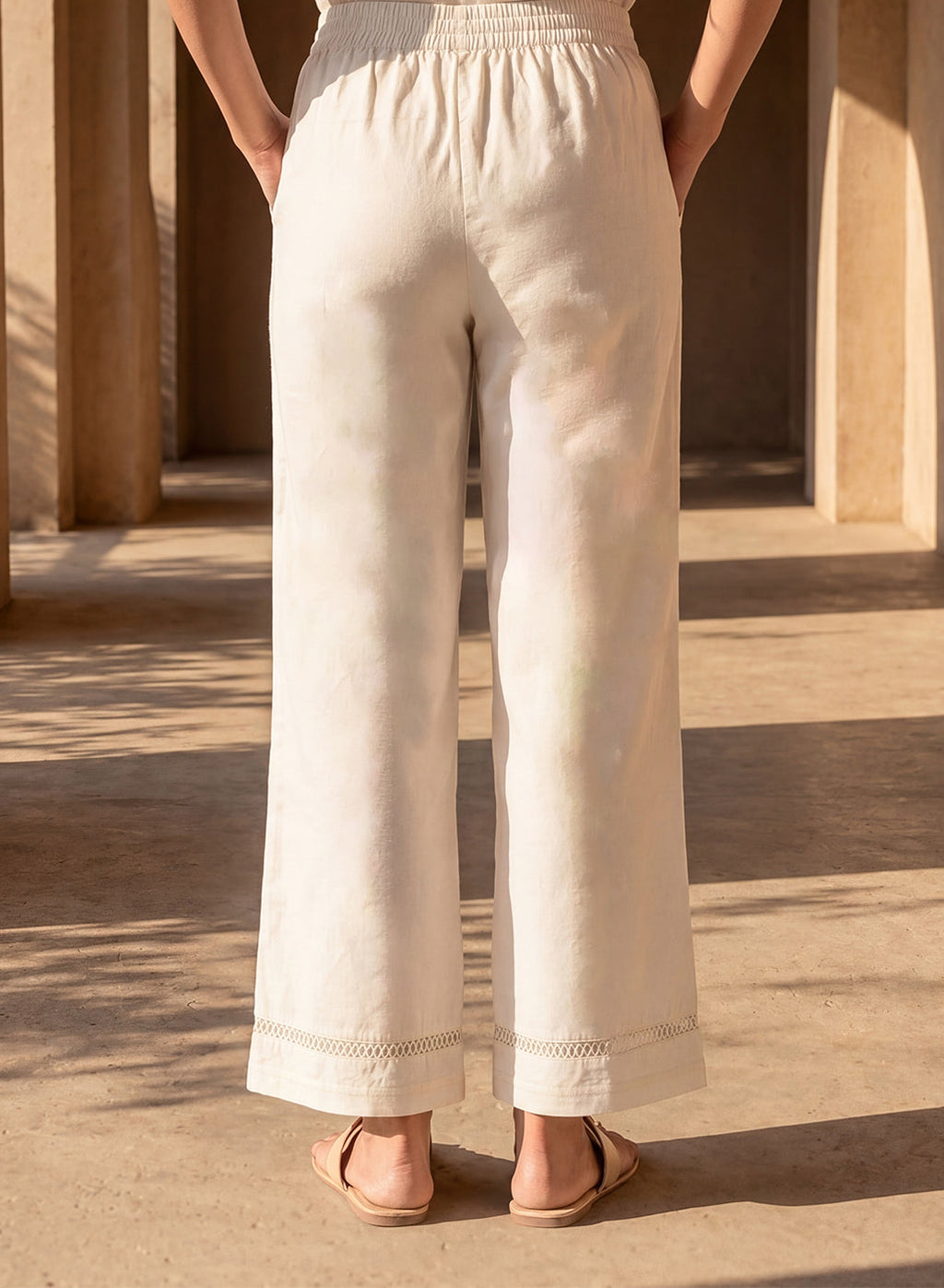 Ivory Linen Blend Daily Wear Palazzos