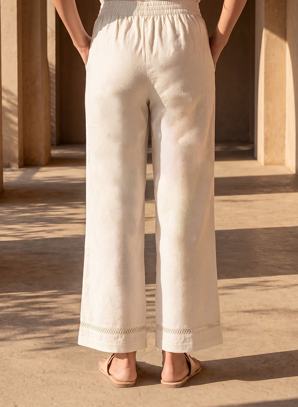 Ivory Linen Blend Daily Wear Palazzos