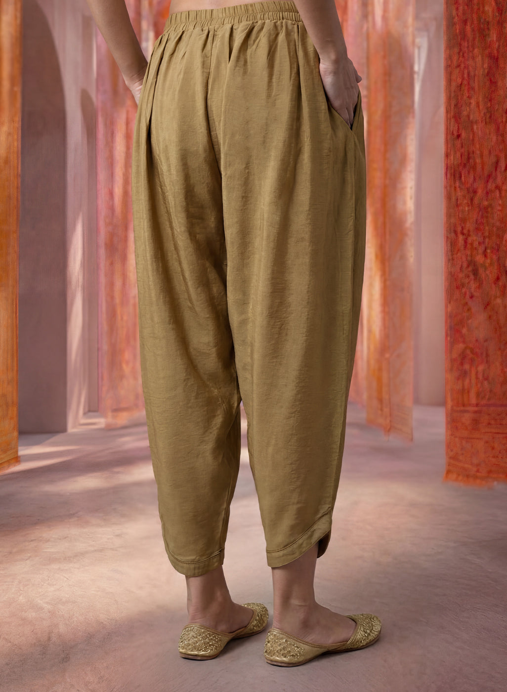 Beige Satin Relaxed Fit Salwar