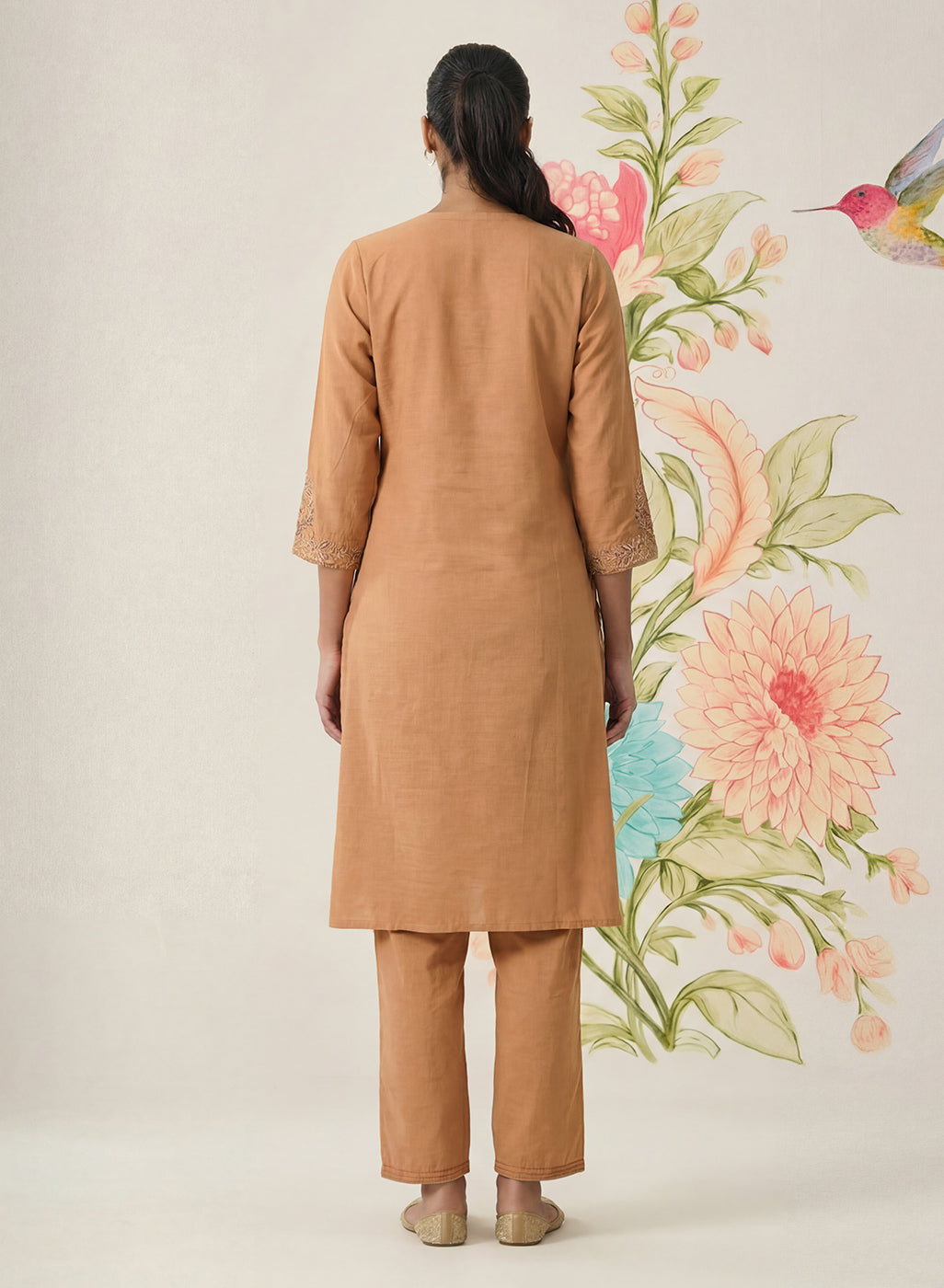 Afsana Mustard Cotton Bend Embroidered A-line Suit Set with Dupatta