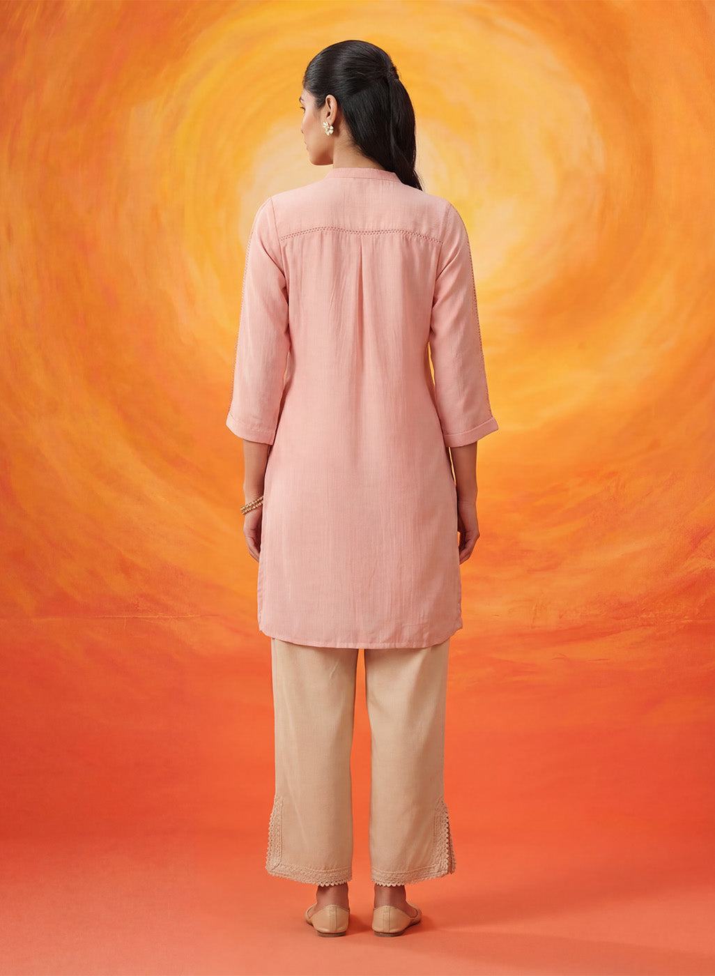 Sehr Baby Pink Embroidered Silk Kurti