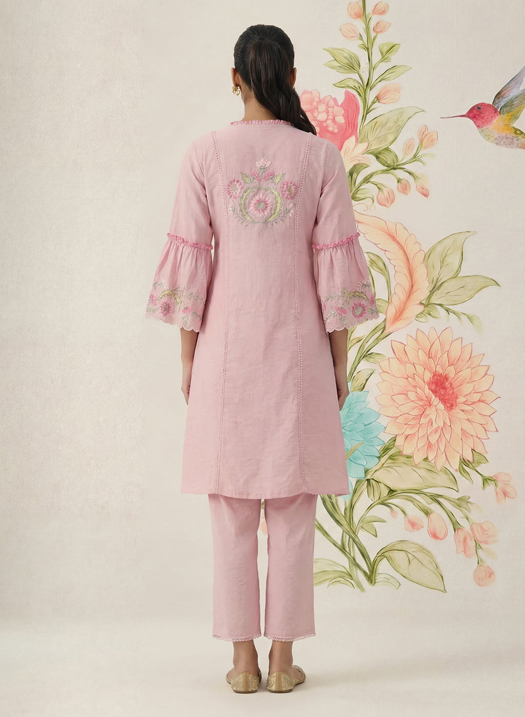 Agasti Baby Pink Embroidered Kurta Set