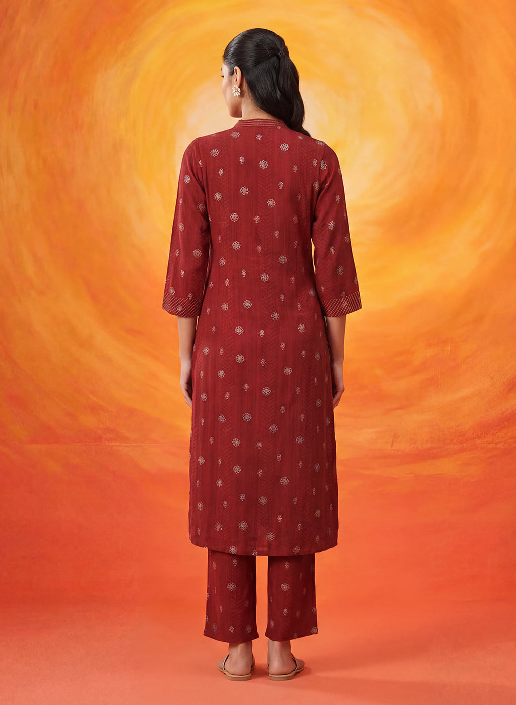 Chalka Red Printed Cotton Blend Kurta Set
