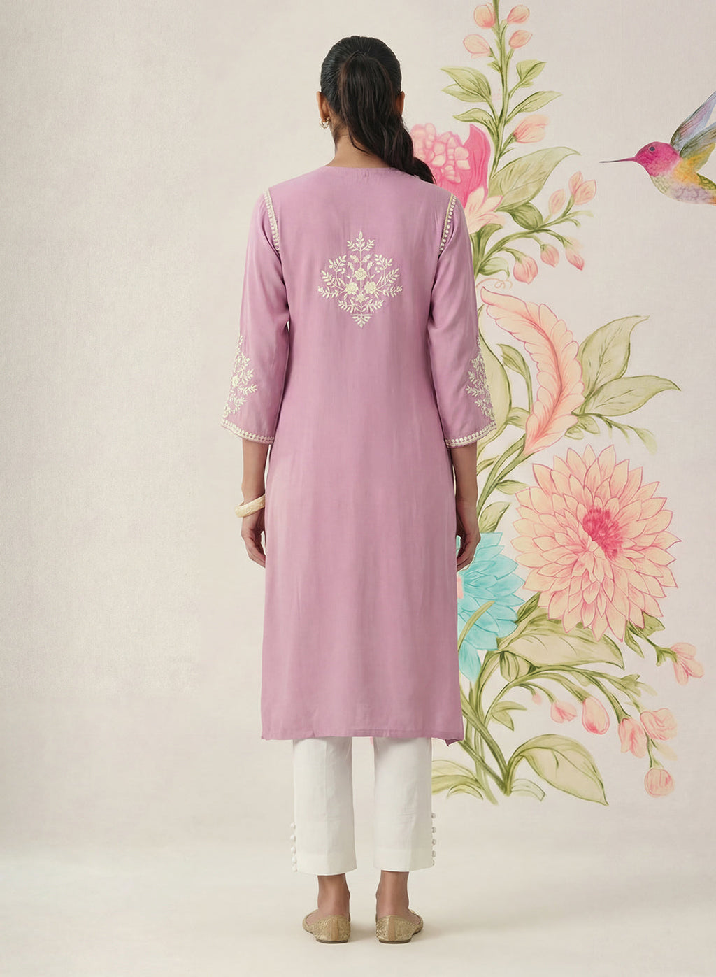 Yashvi Pink Cotton Blend Embroidered Kurta