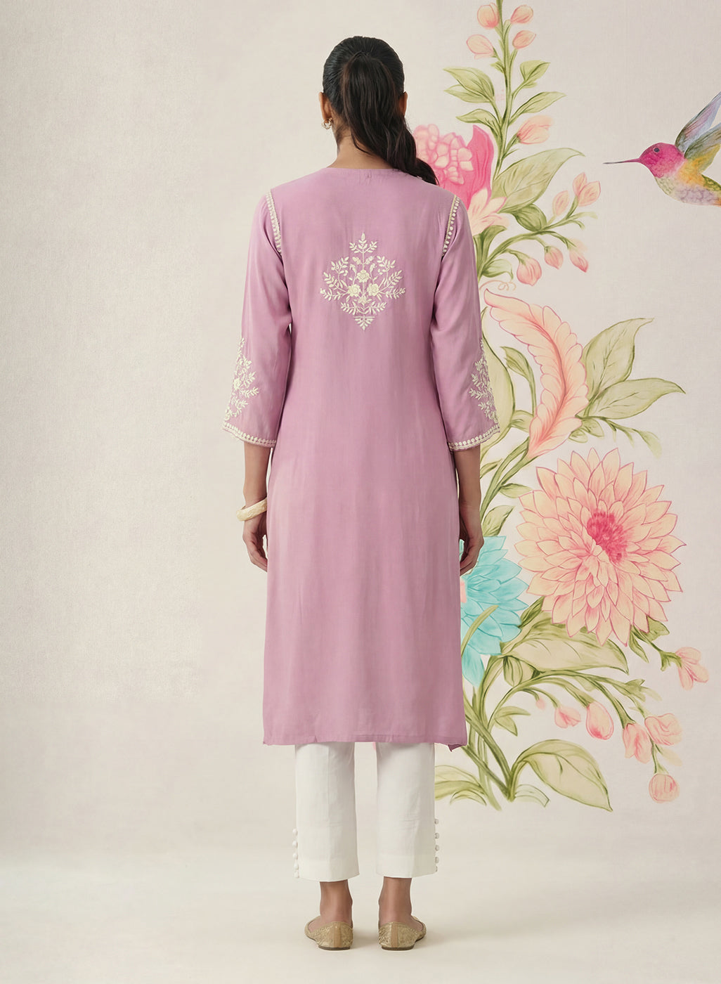 Yashvi Pink Cotton Blend Embroidered Kurta