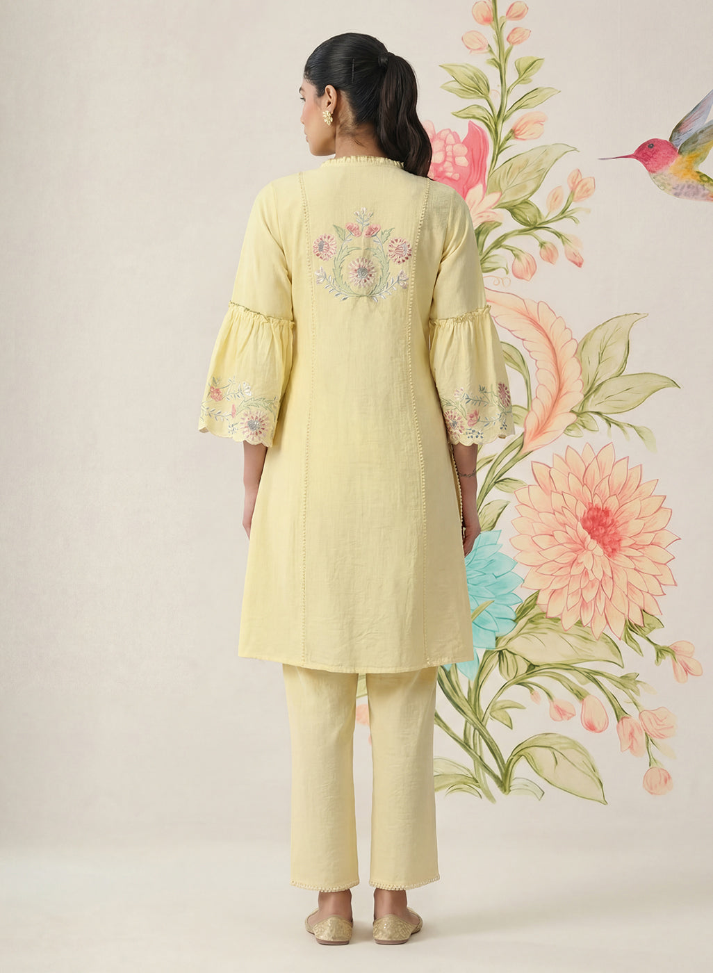 Agasti Butter Yellow Embroidered Kurta Set
