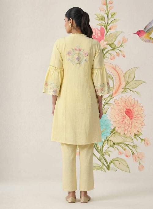 Agasti Butter Yellow Embroidered Kurta Set