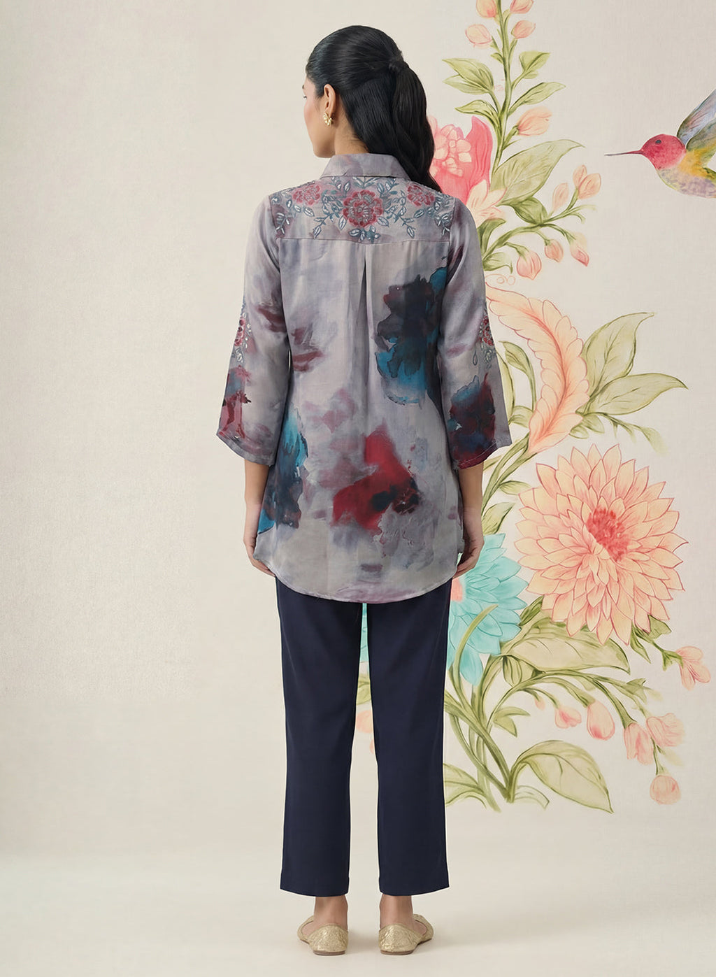 Liz Grey Printed Satin Shirt