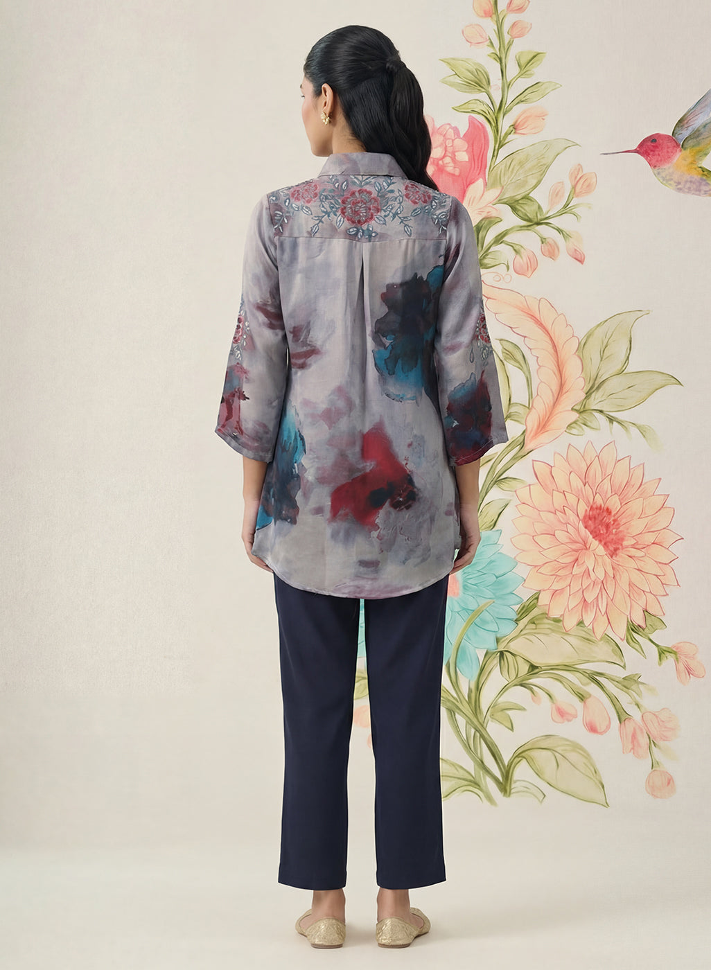 Liz Grey Printed Satin Shirt