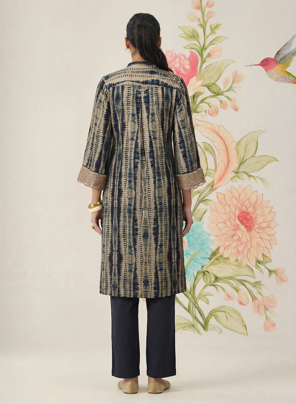 Anika Blue Printed Chanderi Straight Kurta