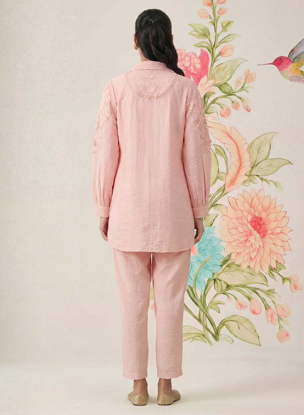 Pink Embroidered Linen Co-ord Set