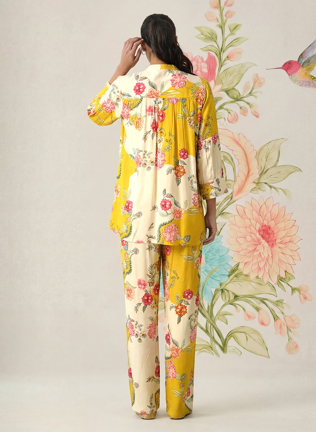 Yamika Yellow Cotton Blend Printed Co-ord Set