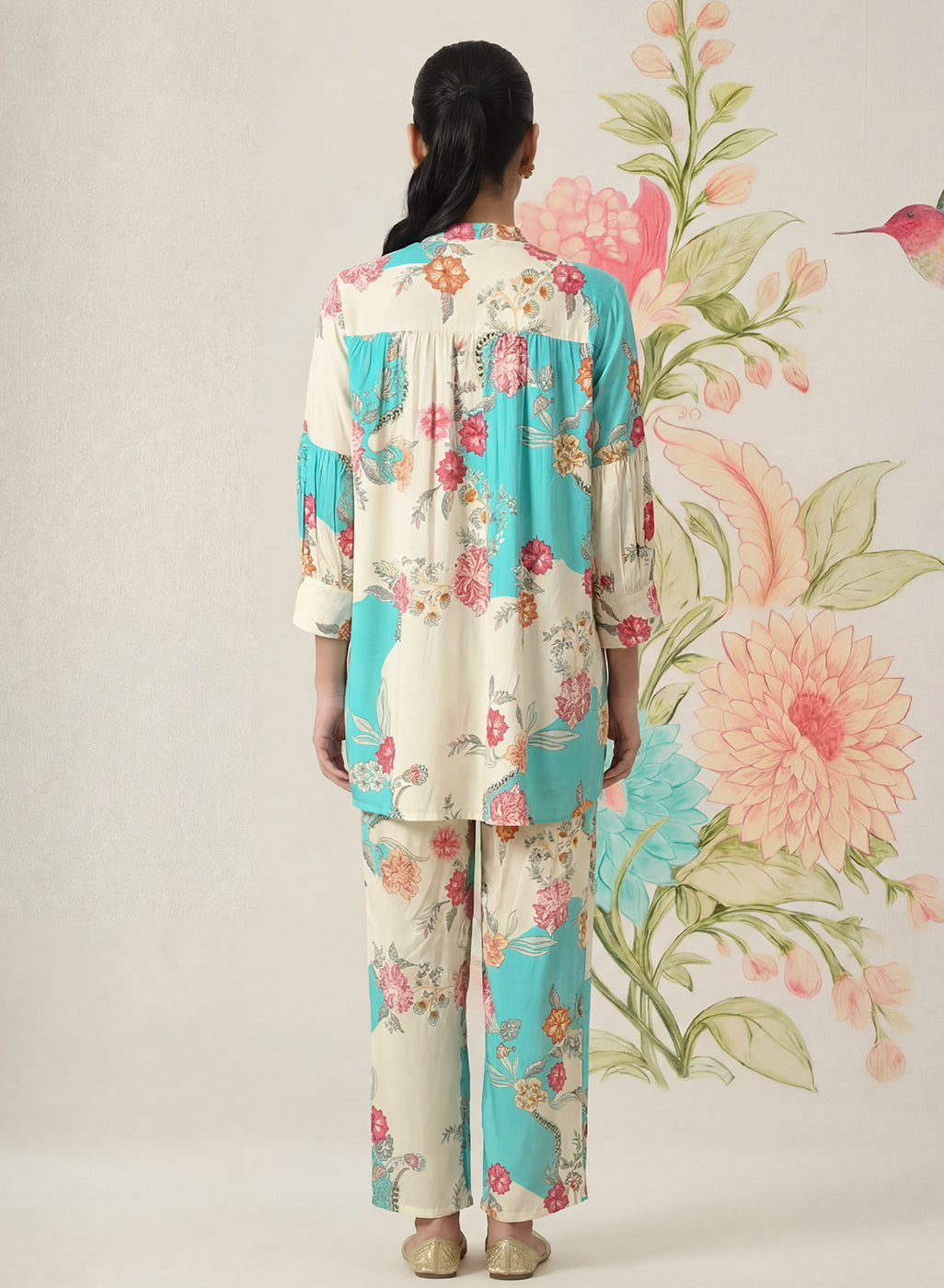 Yamika Blue Cotton Blend Printed Co-ord Set