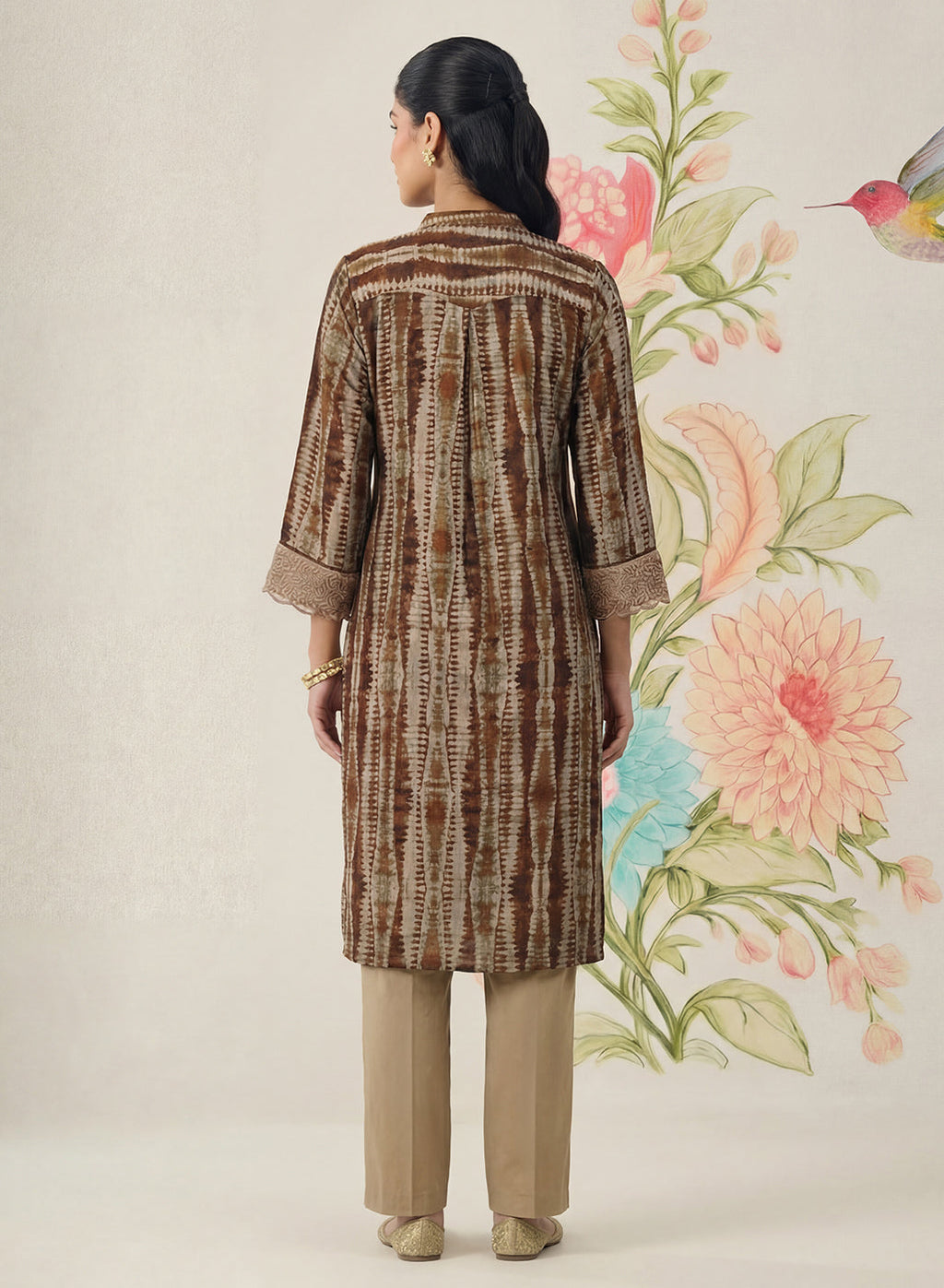 Anika Brown Printed Chanderi Straight Kurta