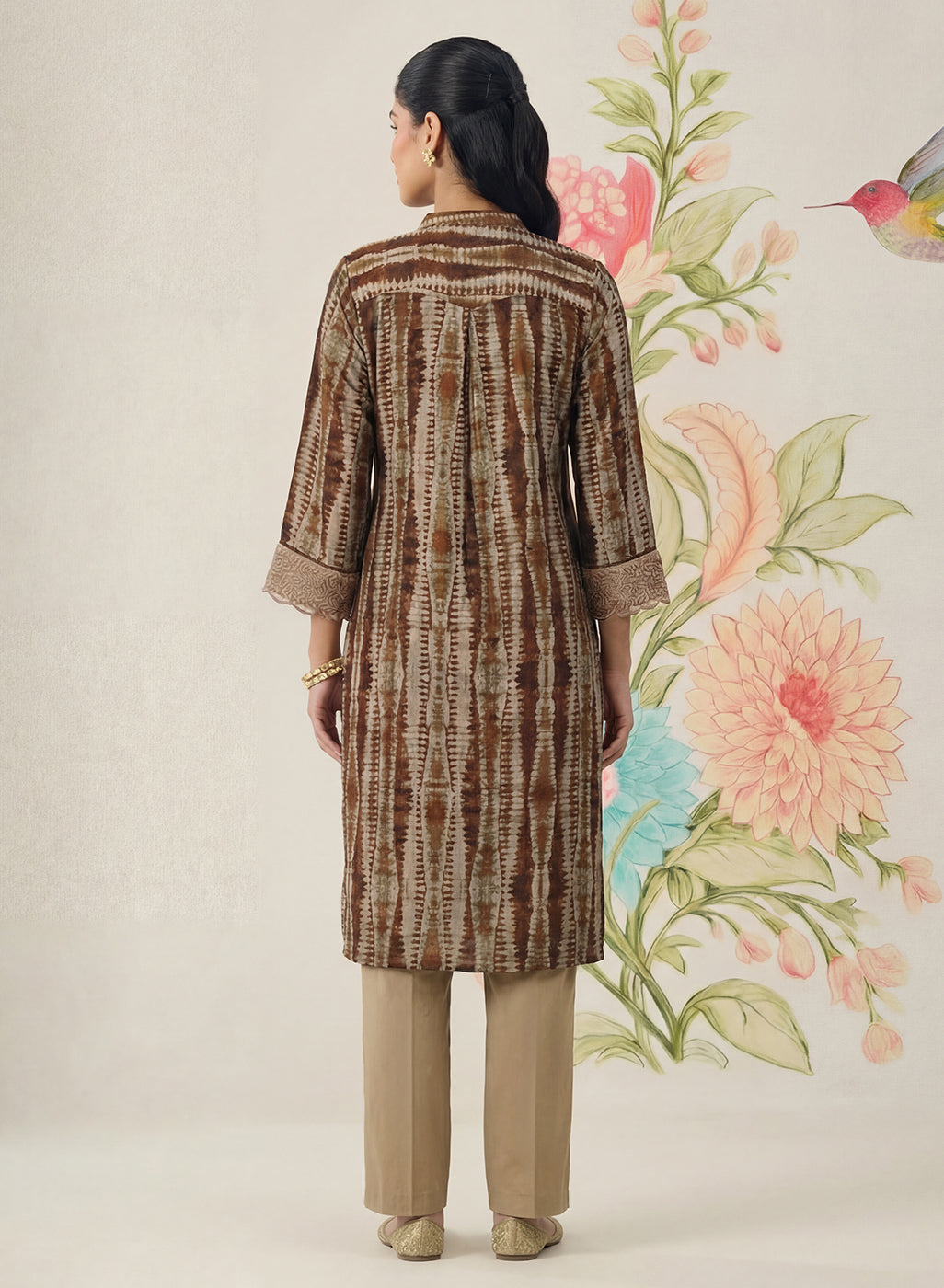 Anika Brown Printed Chanderi Straight Kurta