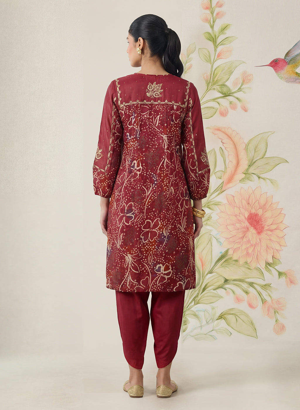 Jhumri Maroon Cotton Blend Printed Co-ord Set