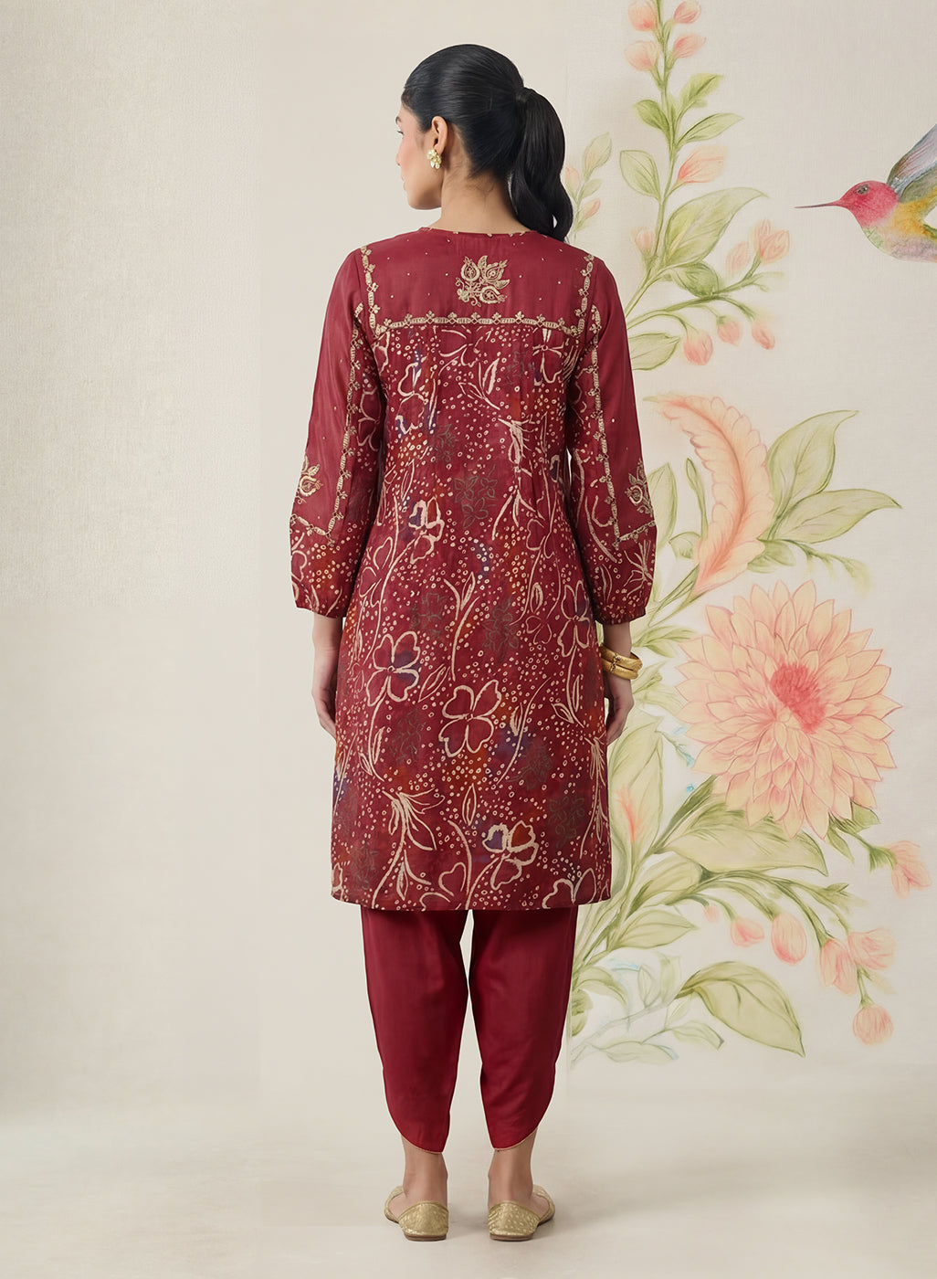 Jhumri Maroon Cotton Blend Printed Co-ord Set