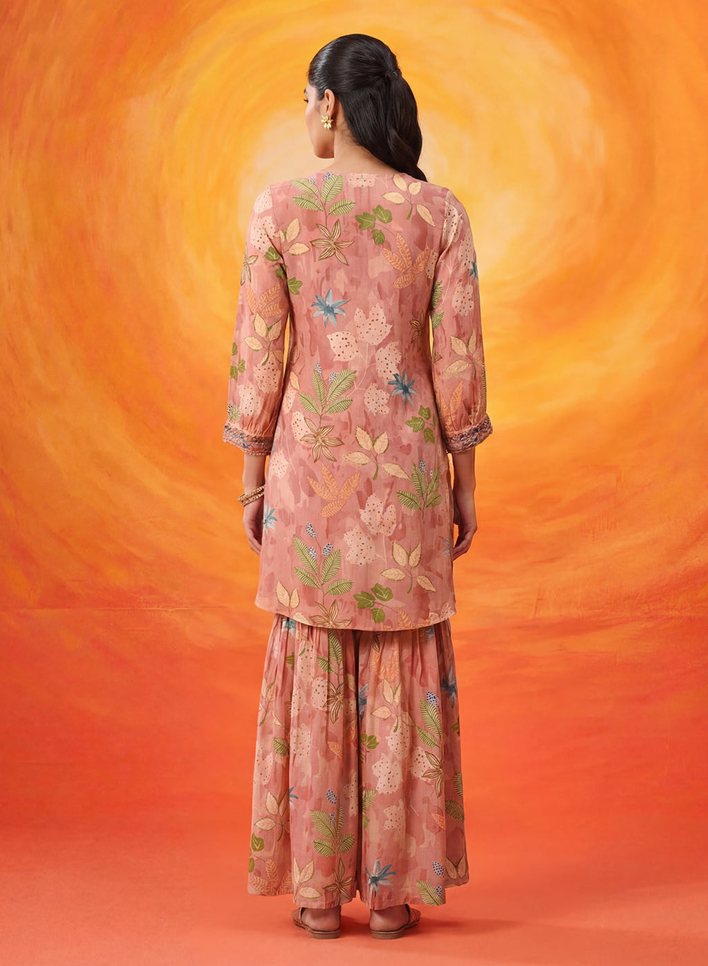 Manjari Peach Printed Garara Suit Set with Dupatta