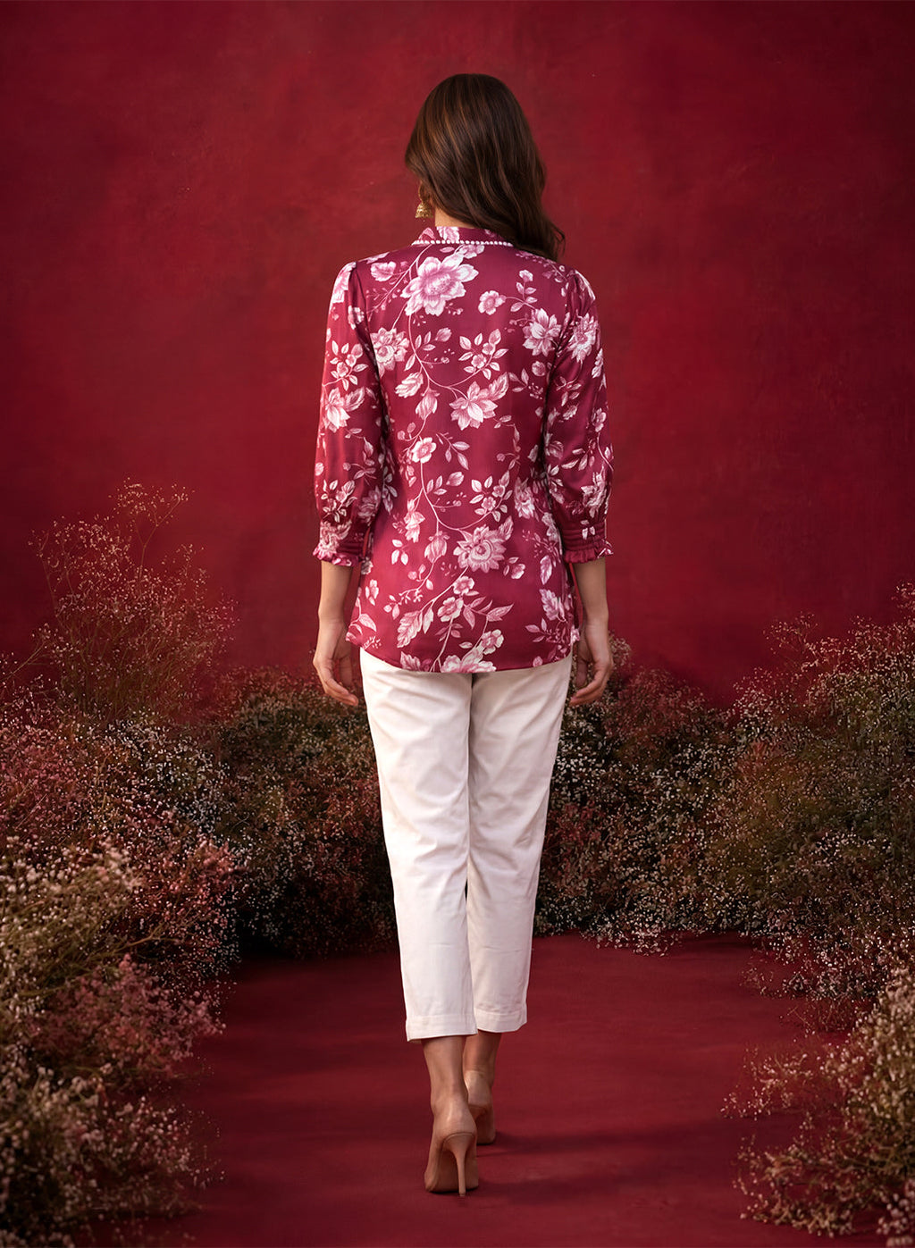 Fuchsia All Over Printed Satin Shirt