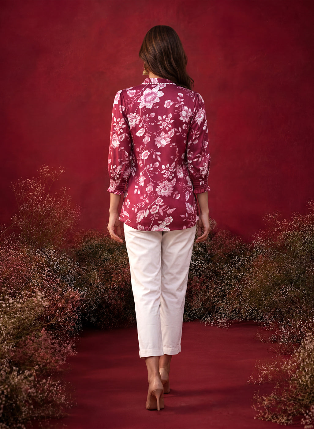 Fuchsia All Over Printed Satin Shirt