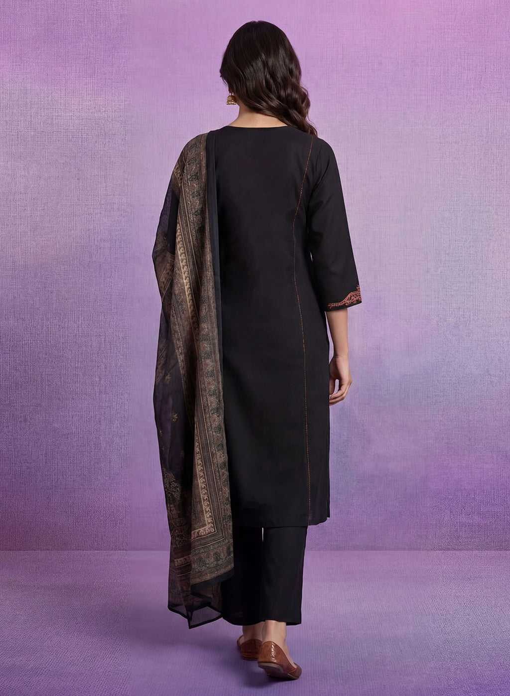 Black Embroidered Suit Set with Dupatta