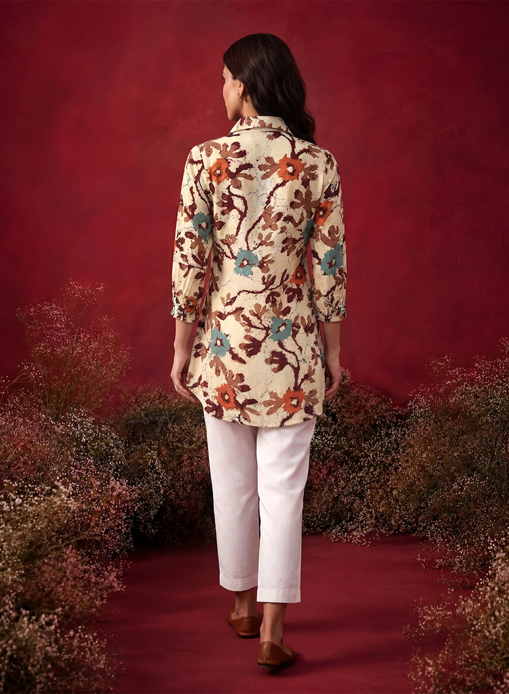 Wine All Over Printed Crepe Shirt