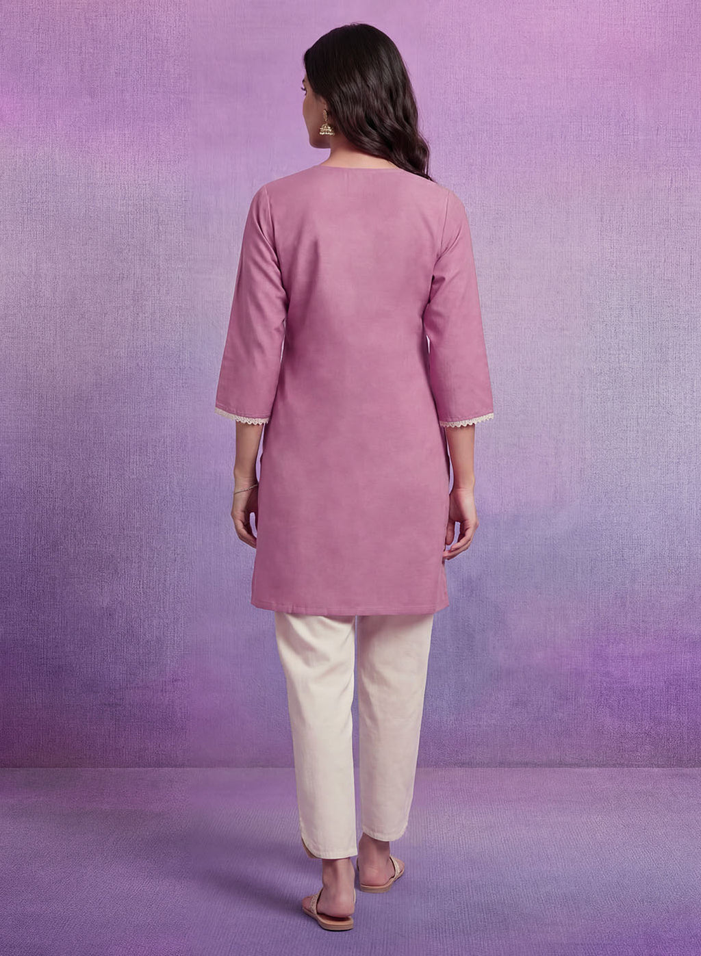 Lavender Embroidered Straight Kurta Set