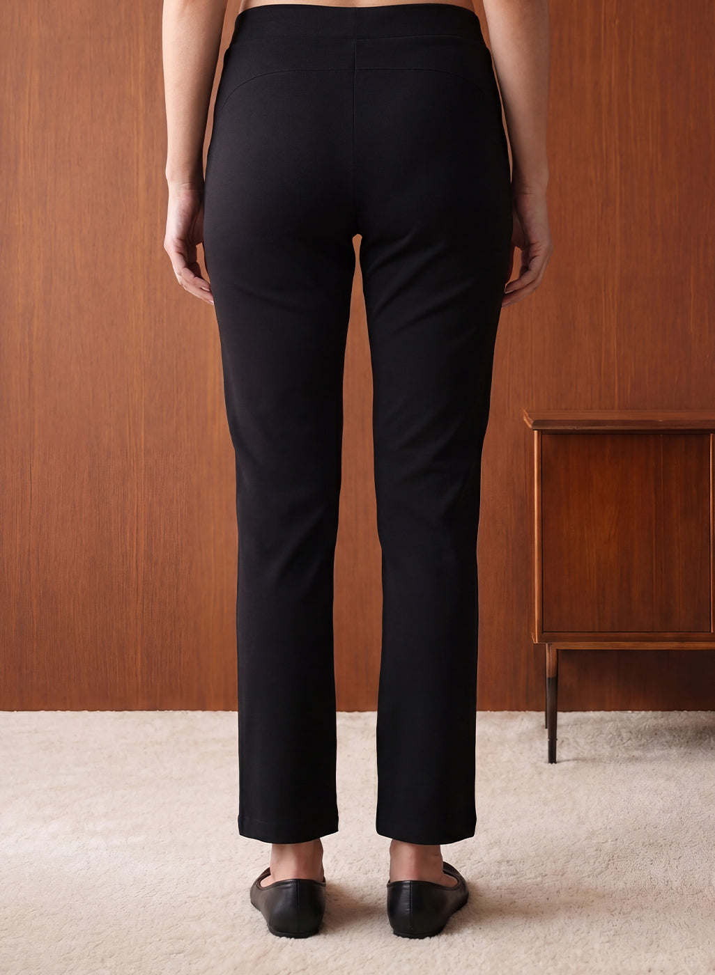 Roma Black Cotton Straight Fit Pant
