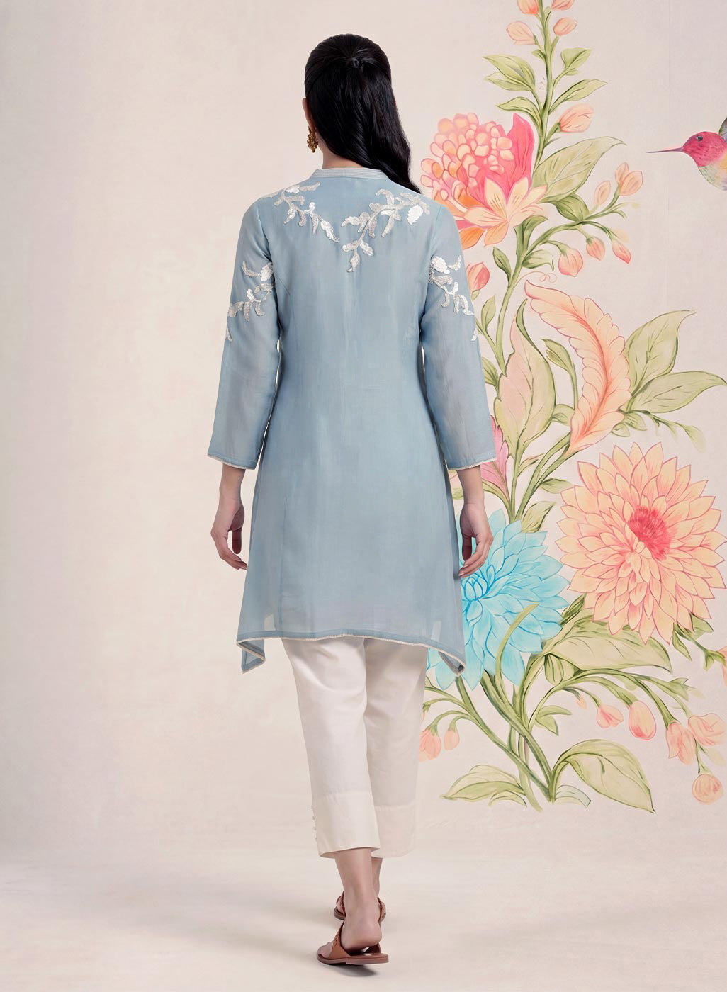 Intira Blue Embroidered A-line Kurta