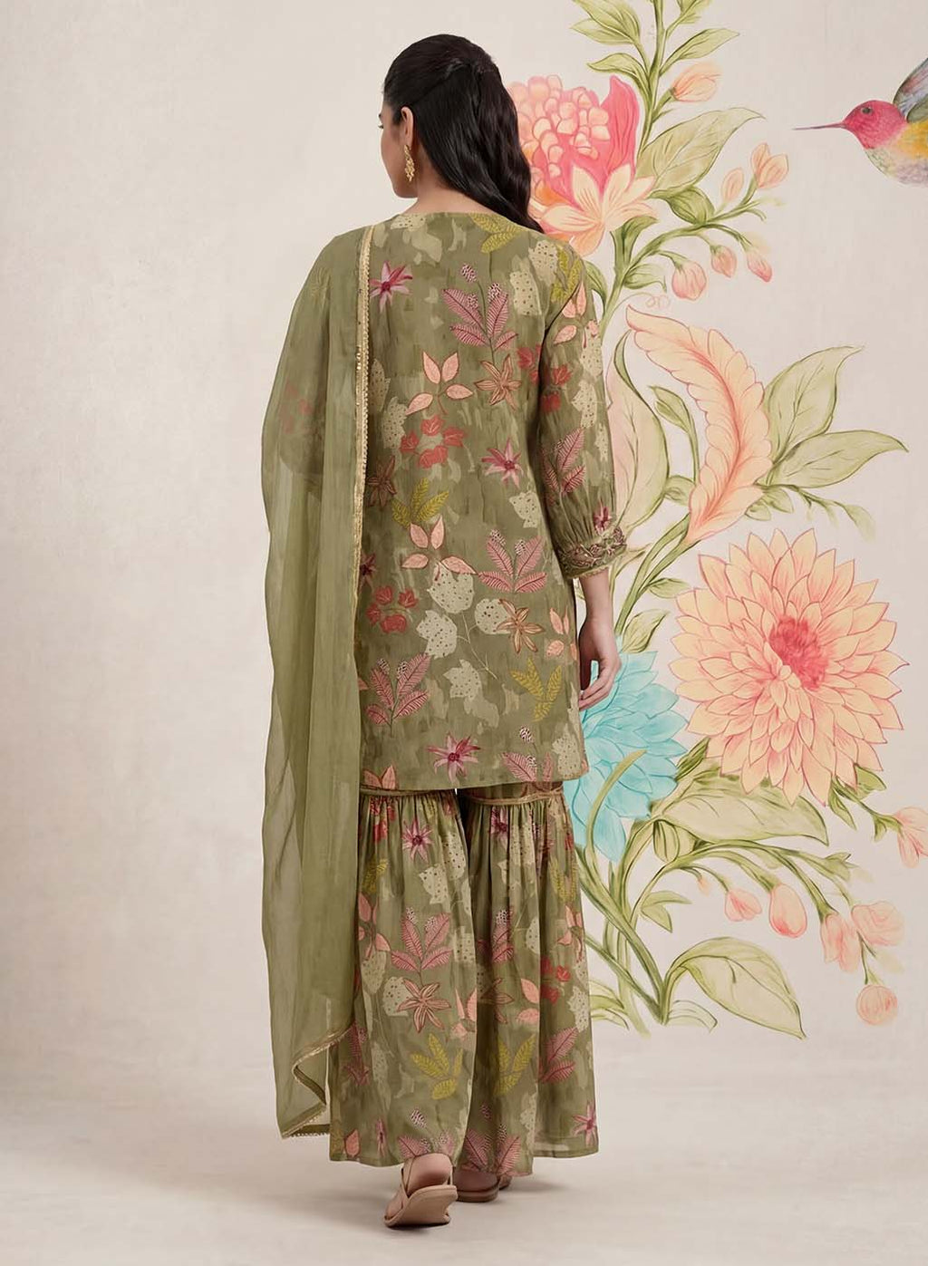 Manjari Green Printed Garara Suit Set with Dupatta
