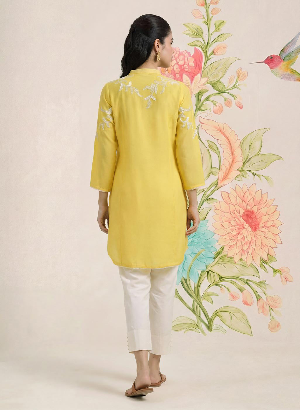 Intira Yellow Embroidered A-line Kurta