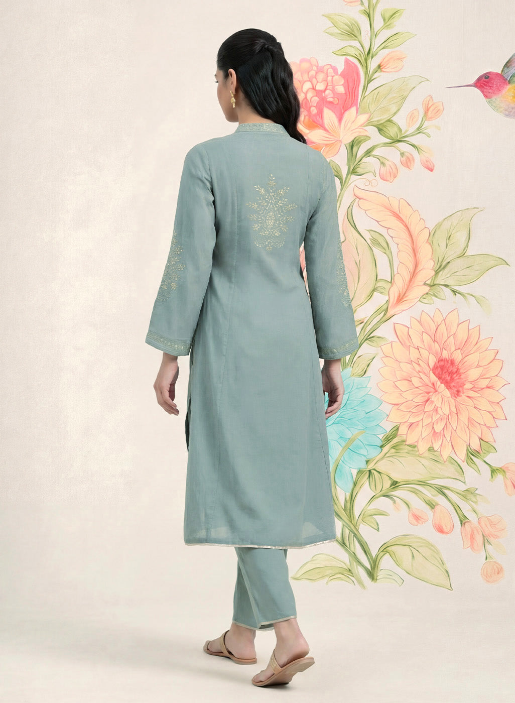 Malang Green Embroidered A-line Kurta Set