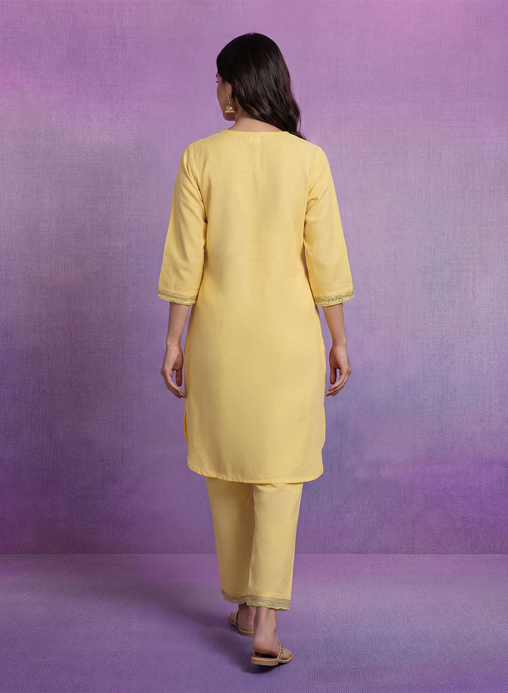 Light Yellow Embroidered Straight Kurta Set