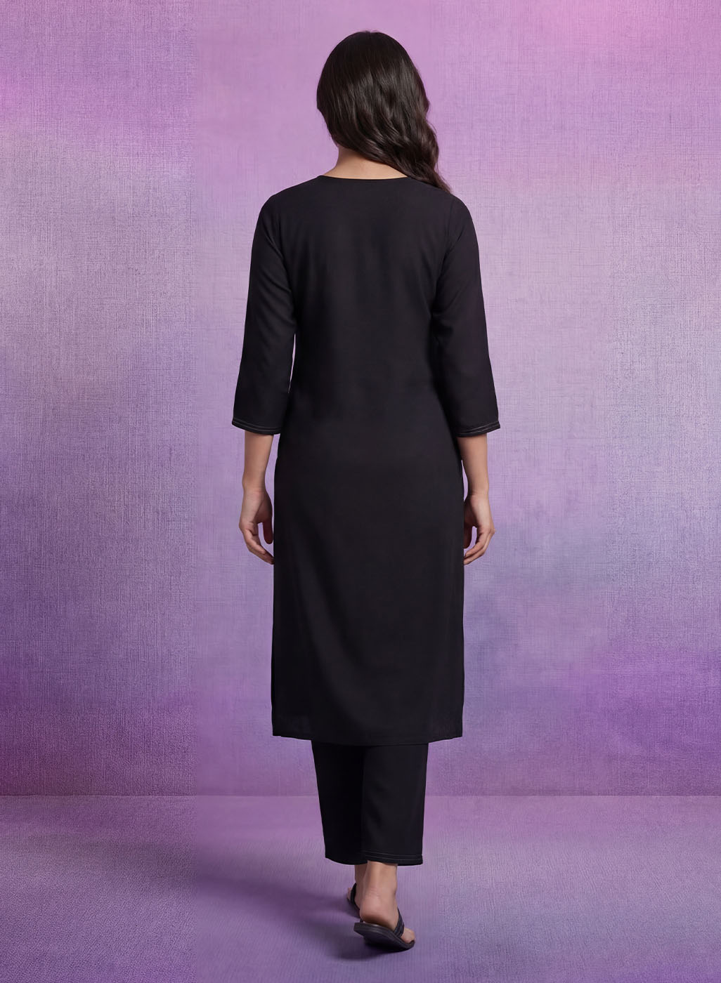 Black Cotton Blend Embroidered Co-ord Set