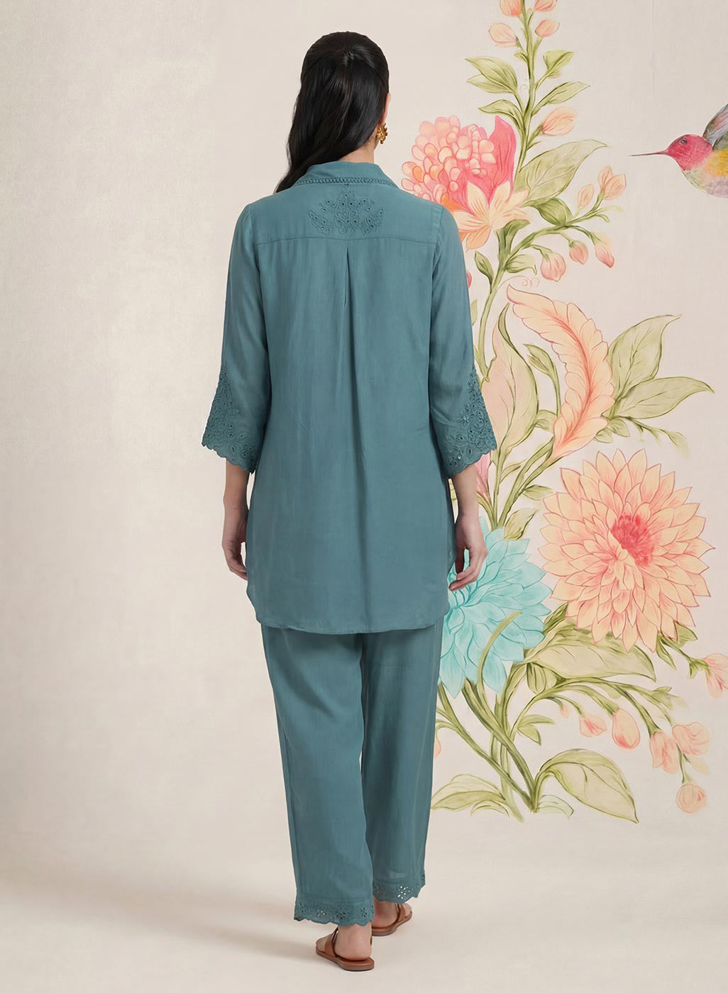 Zoa Teal Monochrome Embroidered Co-ord Set