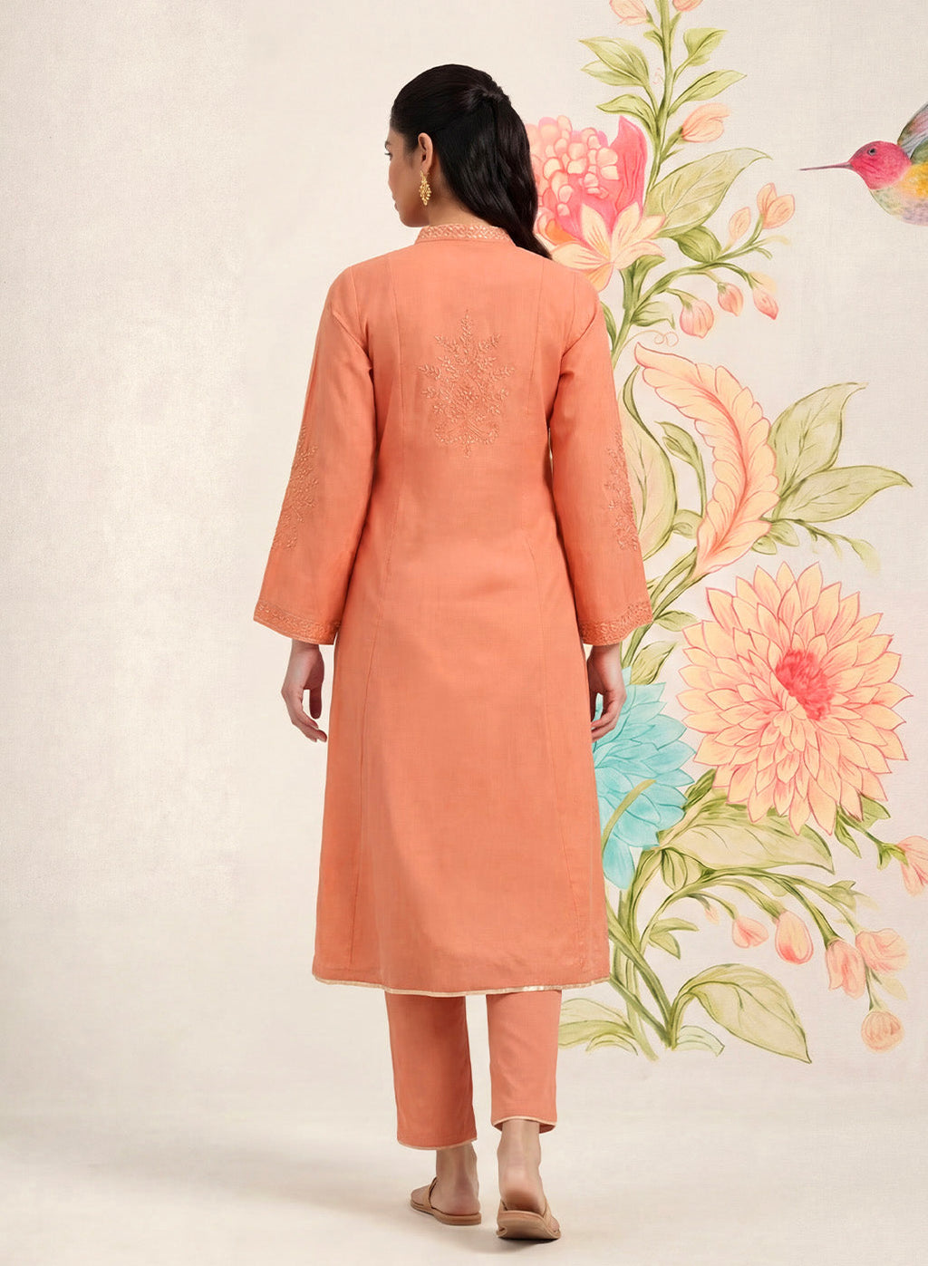 Malang Light Orange Embroidered A-line Kurta Set