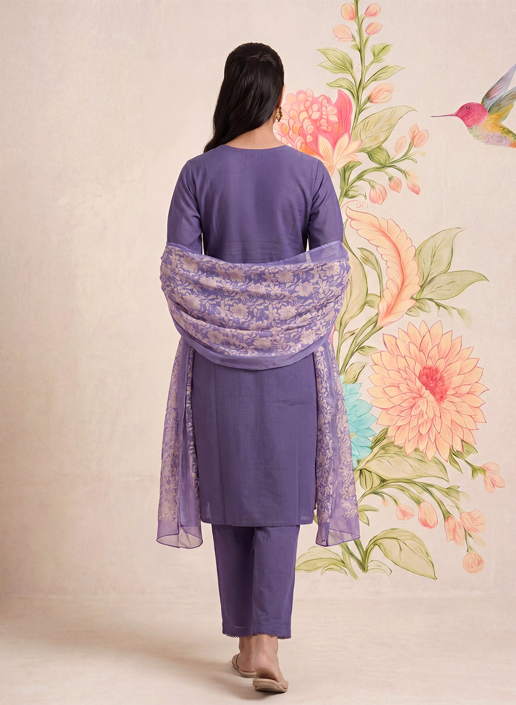 Ragini Lavender Embroidered Straight Suit Set with Dupatta